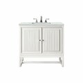 James Martin Vanities Athens 30in Single Vanity, Glossy White w/ 3 CM Ethereal Noctis Top E645-V30-GW-3ENC